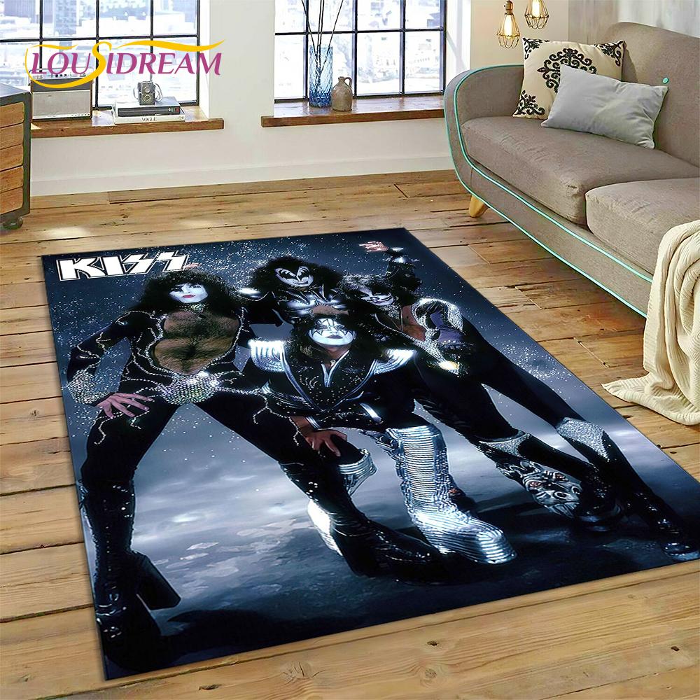 Neuester Kiss Rock Heavy Metal Band Teppich für Wohnzimmer Schlafzimmer Heimdeko, rutschfeste Bodendekoration für Sofa Fußmatte