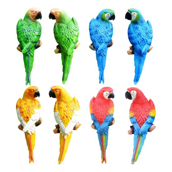 Tree Stump Parrot Ornament, Waterproof Resin Parrot Statue with Realistic Feather Texture, Outdoor Wall Mount Macaw Bird Ornament for Garden Tree