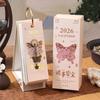 2026 Vintage European Style Oil Painting Flip Calendar January-December Desk Planner with Butterfly Pendant Desktop Monthly Organizer for Home Office