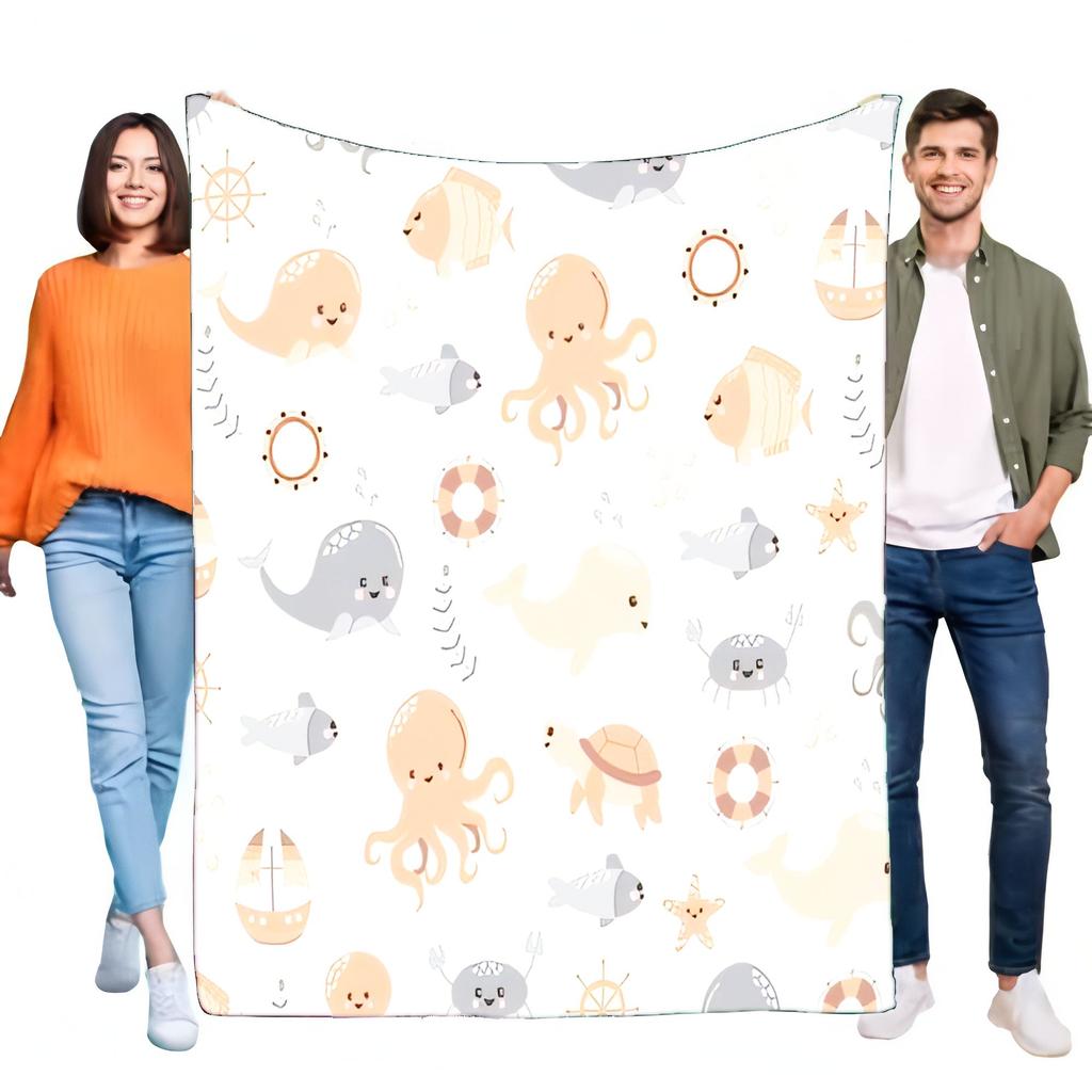 Cute Ocean Animal Fleece Blanket Soft Cozy Plush Lightweight Throw for s Bed Sofa Nursery Birthday Gift Decor