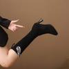 2025 New Versatile Boots for Women, But Over the Knee, Small High Heels, Black Suede, Thin Elastic, Fine Heels and Velvet.