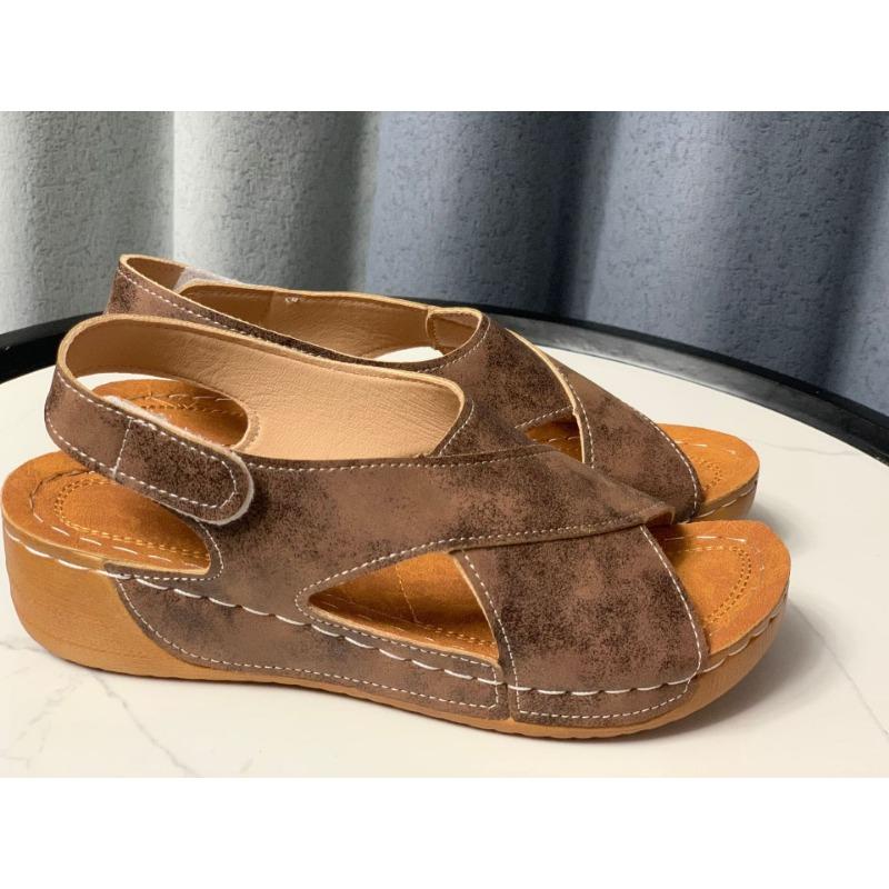 Thick-soled Color Matching Sandals Women's Muffin Bottom Velcro Open-toed Beach Cool Slippers Wish