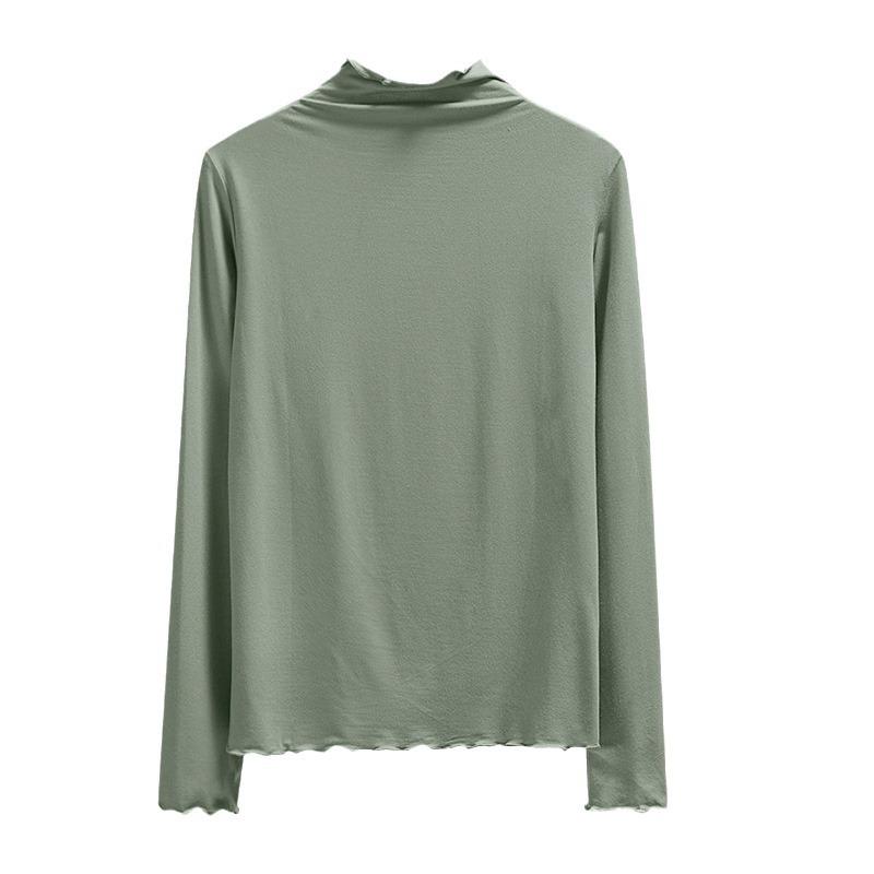 

Spring and Autumn New Semi-turtleneck Bottoming Shirt T-shirt Ladies s Long-sleeved Winter Korean Version Thin Middle Collar Inside B Practical Use M мятный зеленый