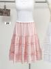 Korean Style A-Line Midi Skirt: Layered Wood Ear Edge, High-Waisted, White Princess Design for Petite Figures - Spring/Summer Fashion