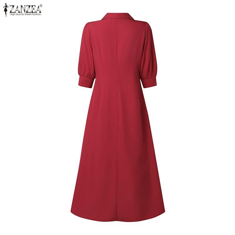 ZANZEA Dámské ležérní elegantní šaty s výstřihem do V a 3/4 rukávem