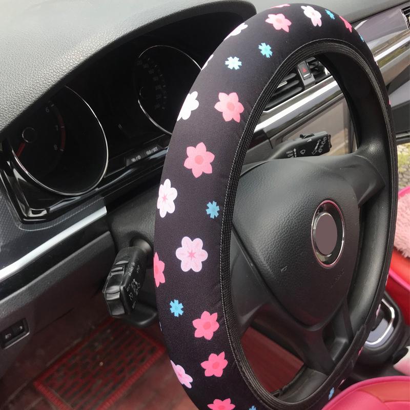 Car Steering Wheel Cover Flowers Print Anti-Slip Universal Auto Steering Wheel Protector Interior Accessories Wheel Cover