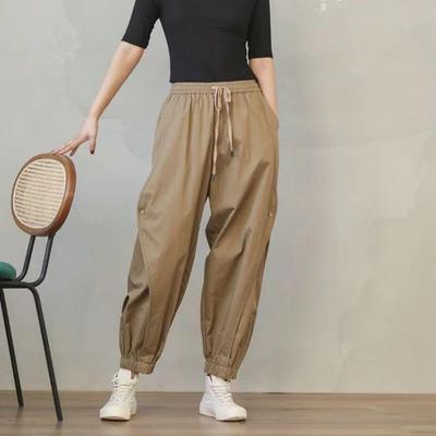 Kadın İlkbahar ve Yaz Tek Katlı Harem Pantolon Retro Geniş Paça Büyük Beden Pantolon Günlük İş Pantolonu