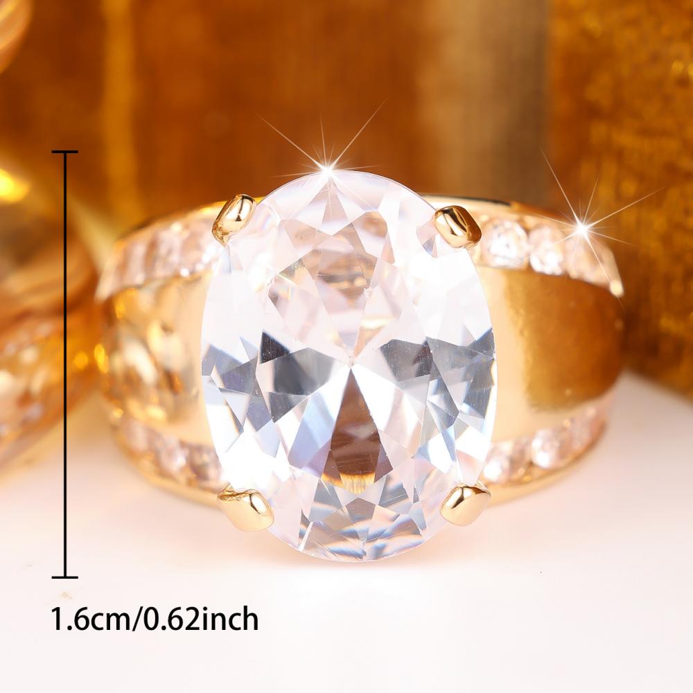 Luxury Gold Color Ring for Women Oval Cut Zircon Wedding Banquet Fashion Jewelry Gift