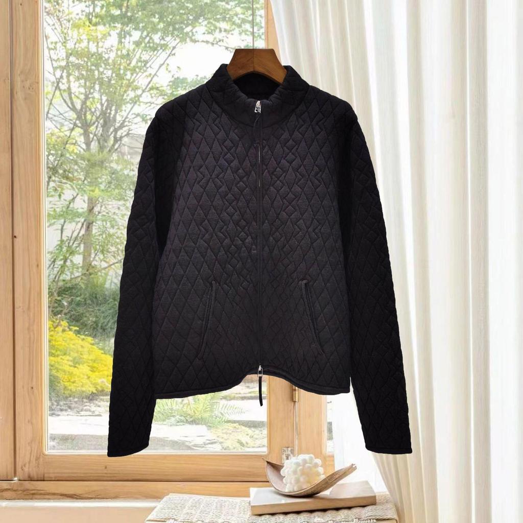 Nanyou Women's Wool Diamond Pattern Stand Collar Zipper Jacket - Versatile Stylish Long Sleeve Autumn/Winter Cardigan