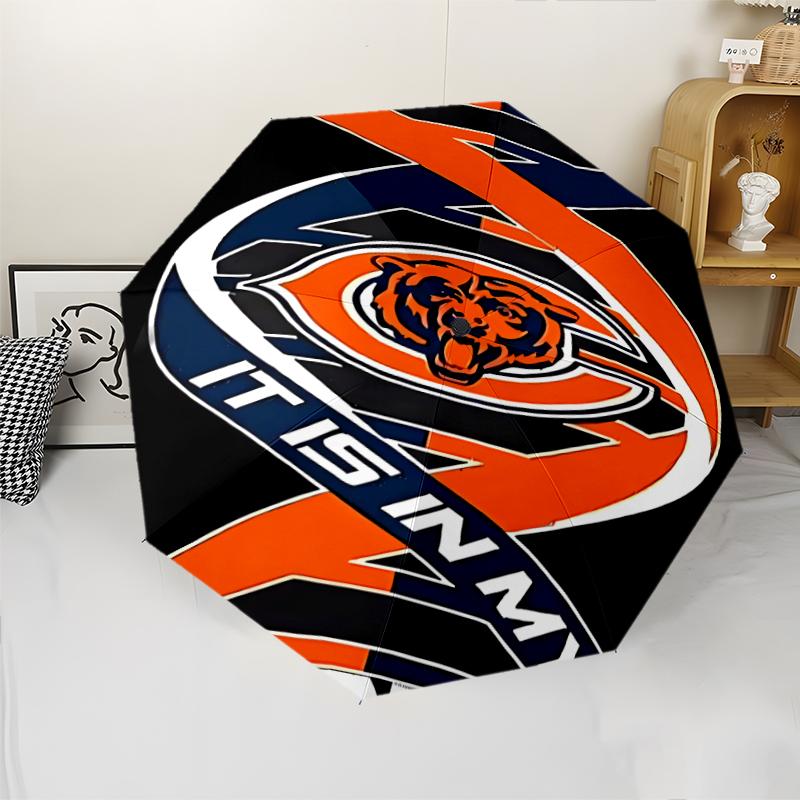 Chicago Bears logo Print Automatic Umbrella, 8 Rib Iron Frame, Plastic Handle, Suitable for Outdoor Travel &Daily , Ideal Gift