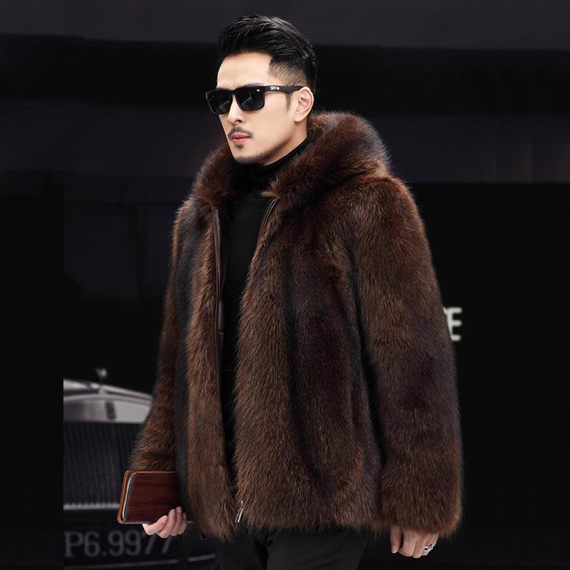 Men's Fur Coat Imitation Mink Coat Men's Short Hooded Casual Fashion Trend Winter Mink Fur Jacket