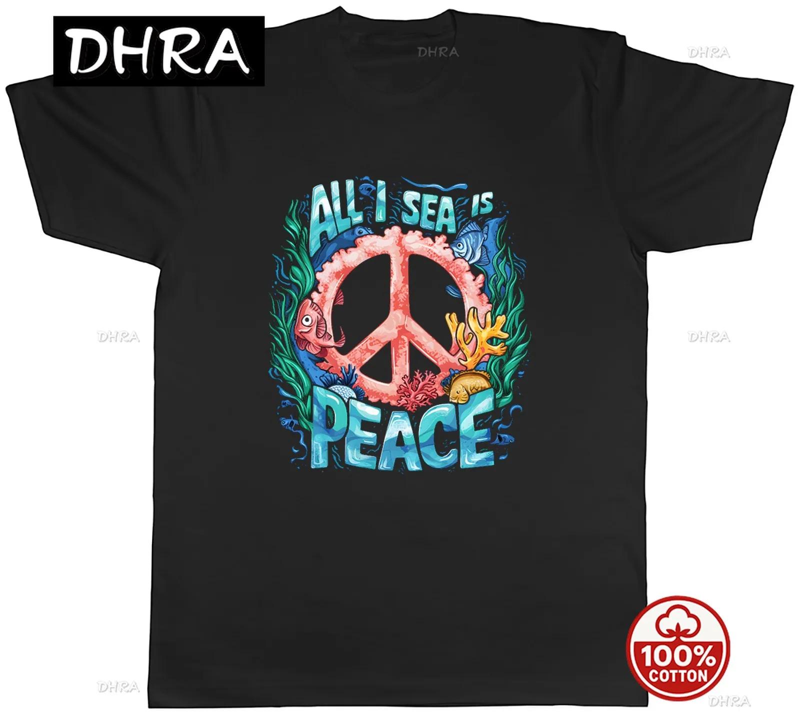 

All I Sea Is Peace Funny Unisexs TShirt Peace Symbol Tee Gift with Streetwear Design for Retro Cool Aesthetic Street Fashion S
