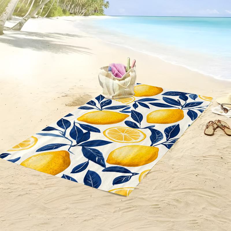 Asciugamano da spiaggia con motivo a limoni, realizzato in poliestere, lavabile in lavatrice, adatto per spiaggia, viaggi e campeggio - resistente e portatile