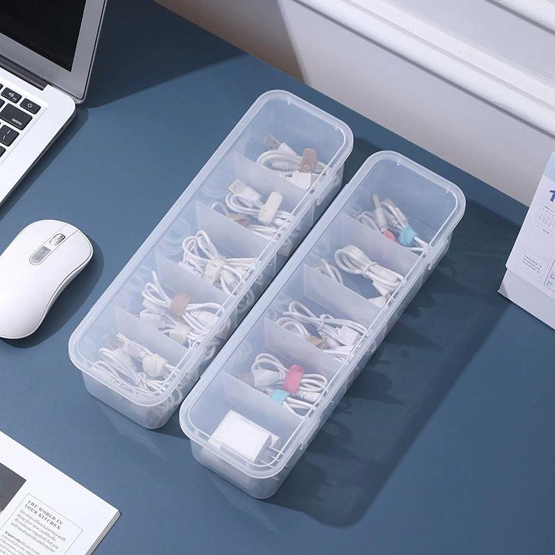 5 Compartment Storage Box With Lid See-Through Charge Cable Organizer Box Data Cable Management Box Socks Underwear Storage Box