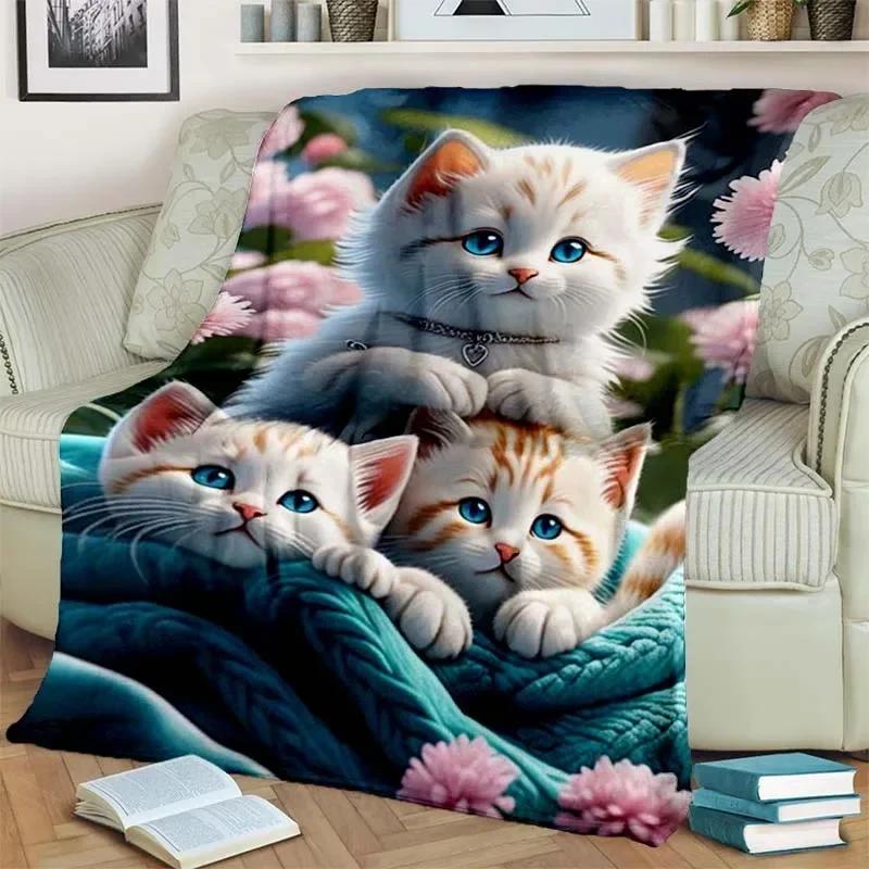Warm and Cozy Cute Cat Pattern Flannel Blanket for Couch, Bed, Sofa, Office - Soft and Soothing Digital Printing Throw Blanket