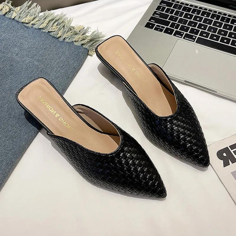 Hot Selling 2025 Women's Fashion Baotou Slippers Spring New Pointed Head Shallow Mouth Soft  Waterproof Non-slip Thick Heel Shoe
