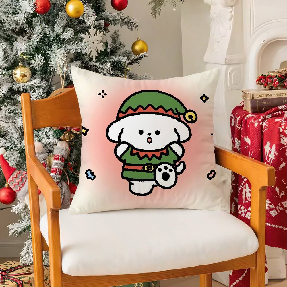 Merry Christmas Puppy Pillow Case Holiday Happy Atmosphere Short Plush Double-sided Printing Home Cushion Cover