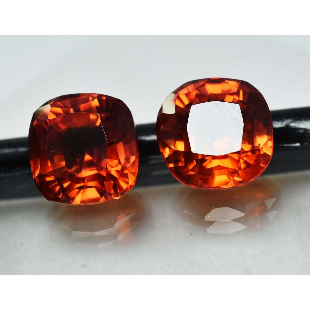 Natural Orange Sapphire Loose Gemstone 16.40 ct Square Cushion Shape Pair September Birthstone Gift