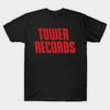 Men Black Print T-shirt Tower Records No-Cut Transfer Paper Print Cotton Tshirt