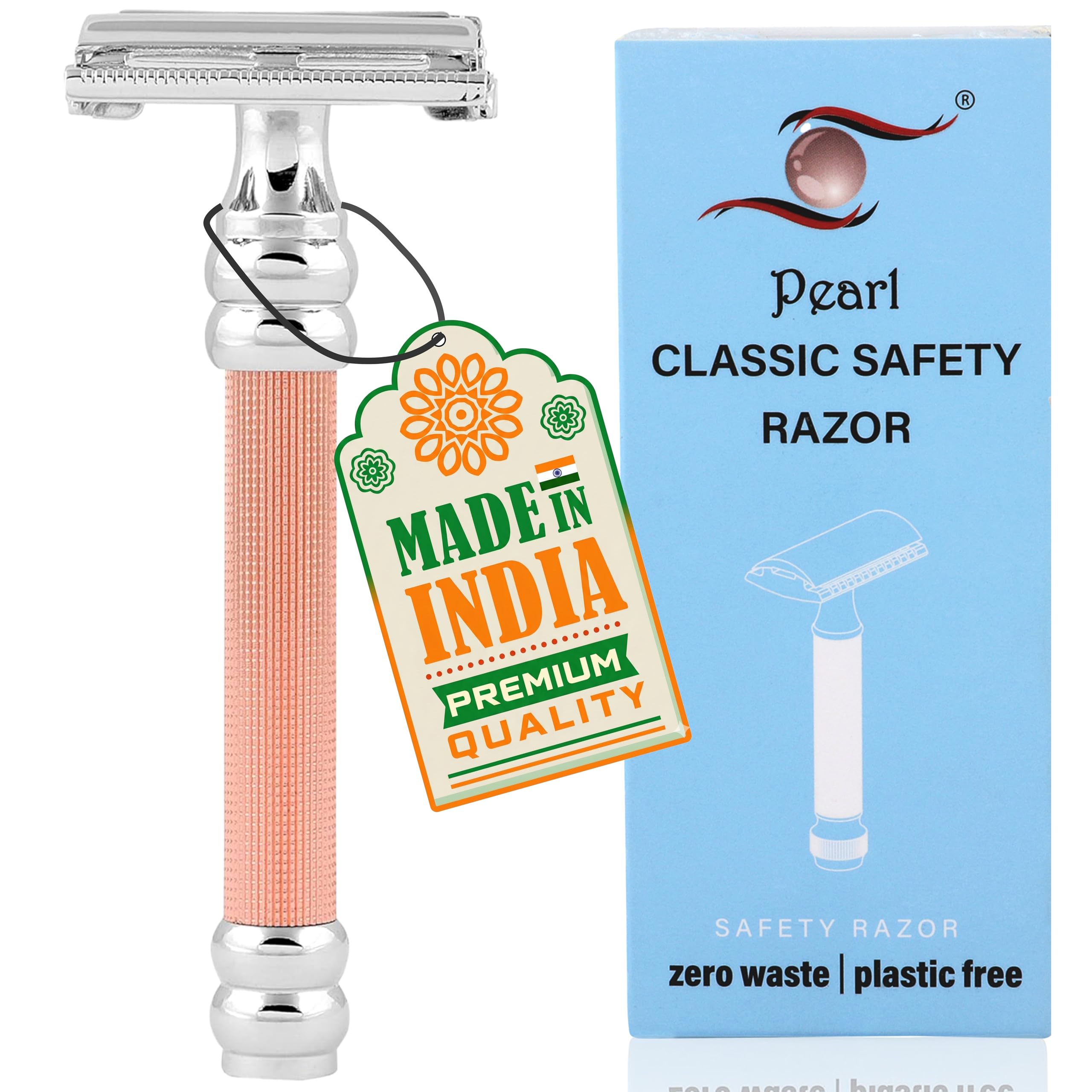Безопасная бритва Pearl Shaving Double Edge Butterfly SBF-11 (Розовое золото) Изготовлен из латуни - Лучшая бритва для бритья для мужчин | Классическая и традиционная брит