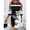 New Elegant Women's Clothing Black and White Contrasting Color Slim-fitting Off-the-shoulder Dress
