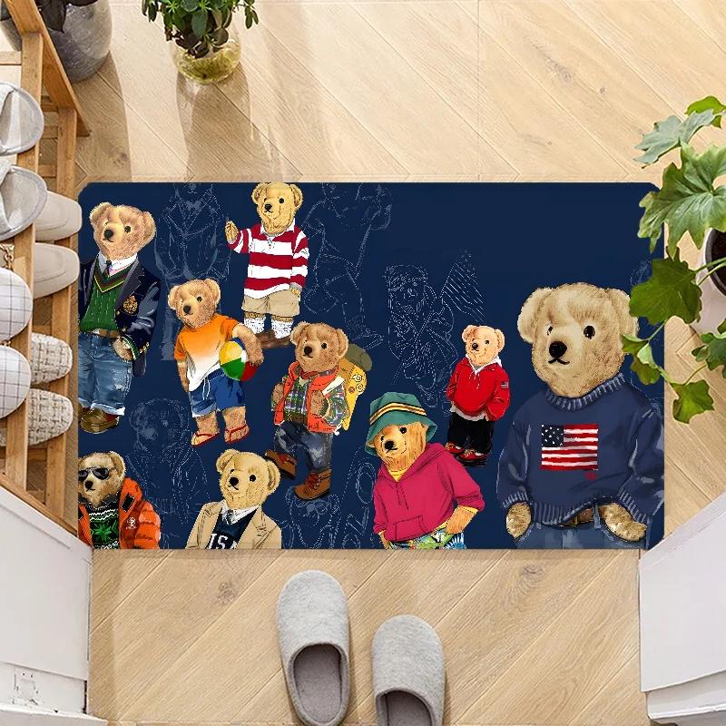 

Cute Teddy Bear Happy Door Mat Entrance Non-slip Doormat Washable Kitchen Carpet Hallway Rugs Bathroom Bath Door Mats 40x60cm