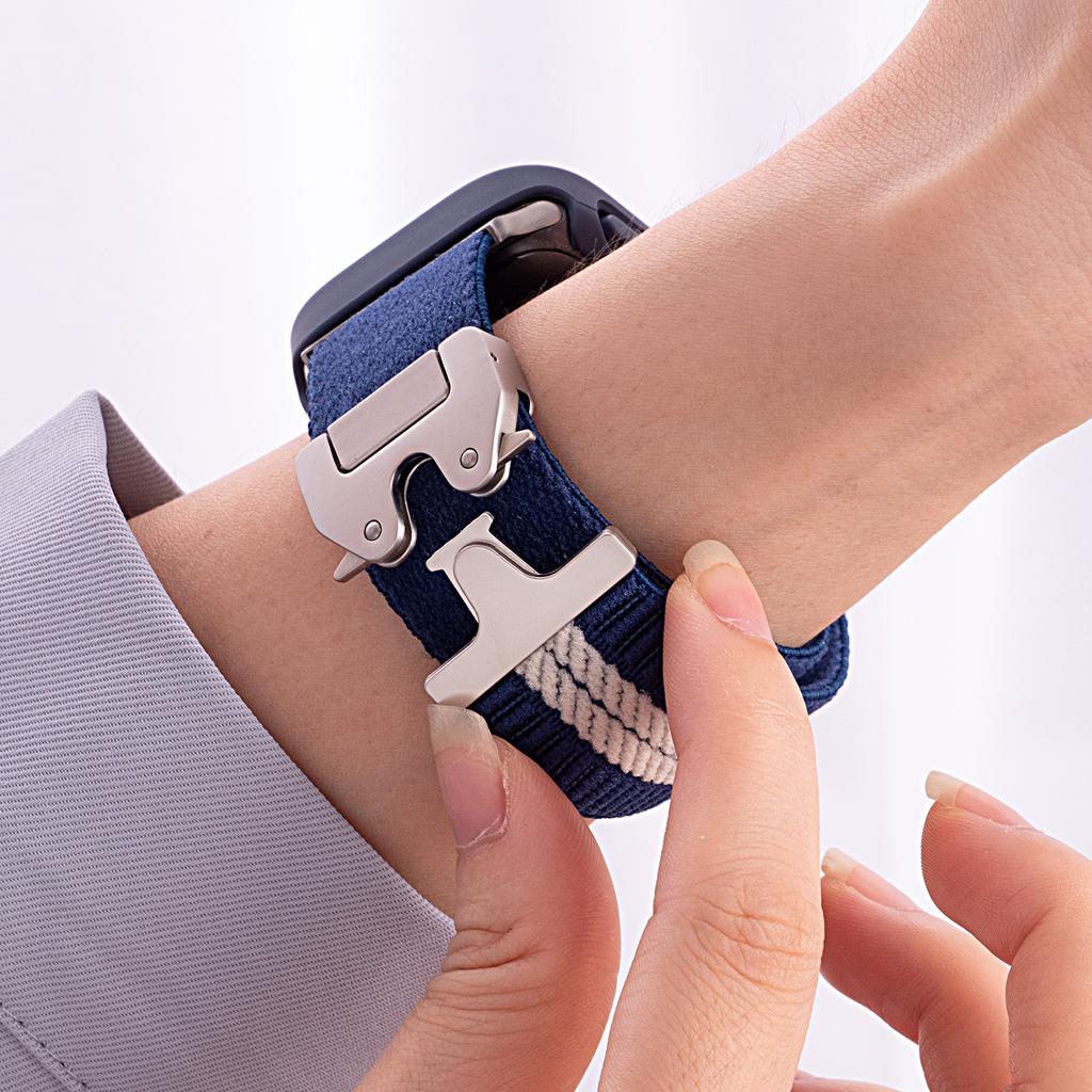 Nylon Watch Band for Apple Watch Series 10 9 8 7 SE 6 5 4 3 2 1 42mm 41mm 40mm 38mm Stripe Design Parachute Buckle Strap