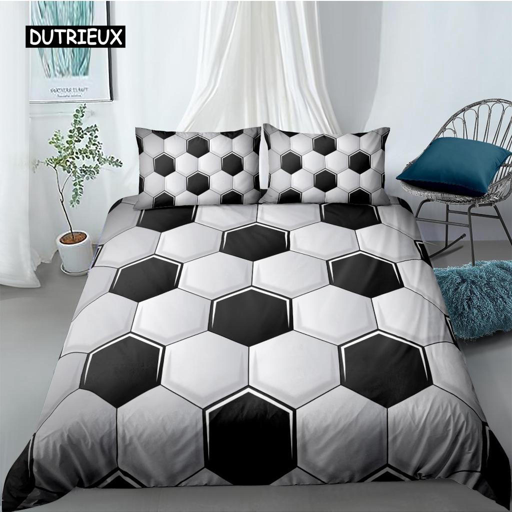 Soccer Duvet Cover Set Football Design Old Plaster Wall Destruction Punching Bedding Teens Queen Polyester Quilt