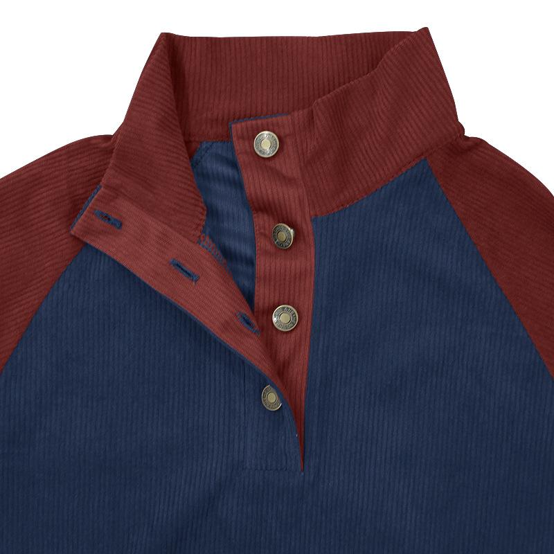 Men's Drop-Shoulder Sleeve Casual Printed Stand-Up Collar Loose-Fit Corduroy Patchwork Sports Sweatshirt
