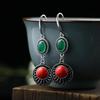 Chinese Classical Cheongsam Hanfu Earrings with Imitation Southern Red Agate & Thai Silver Electroplating