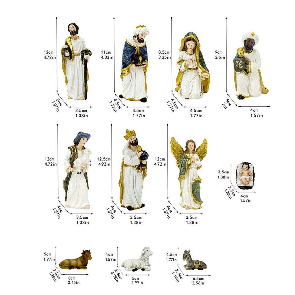 11pcs Christmas Jesus Birth Scene Set Resin Jesus Trench Statue Holy Baby Jesus Ornament Religious Christian Holiday Gift