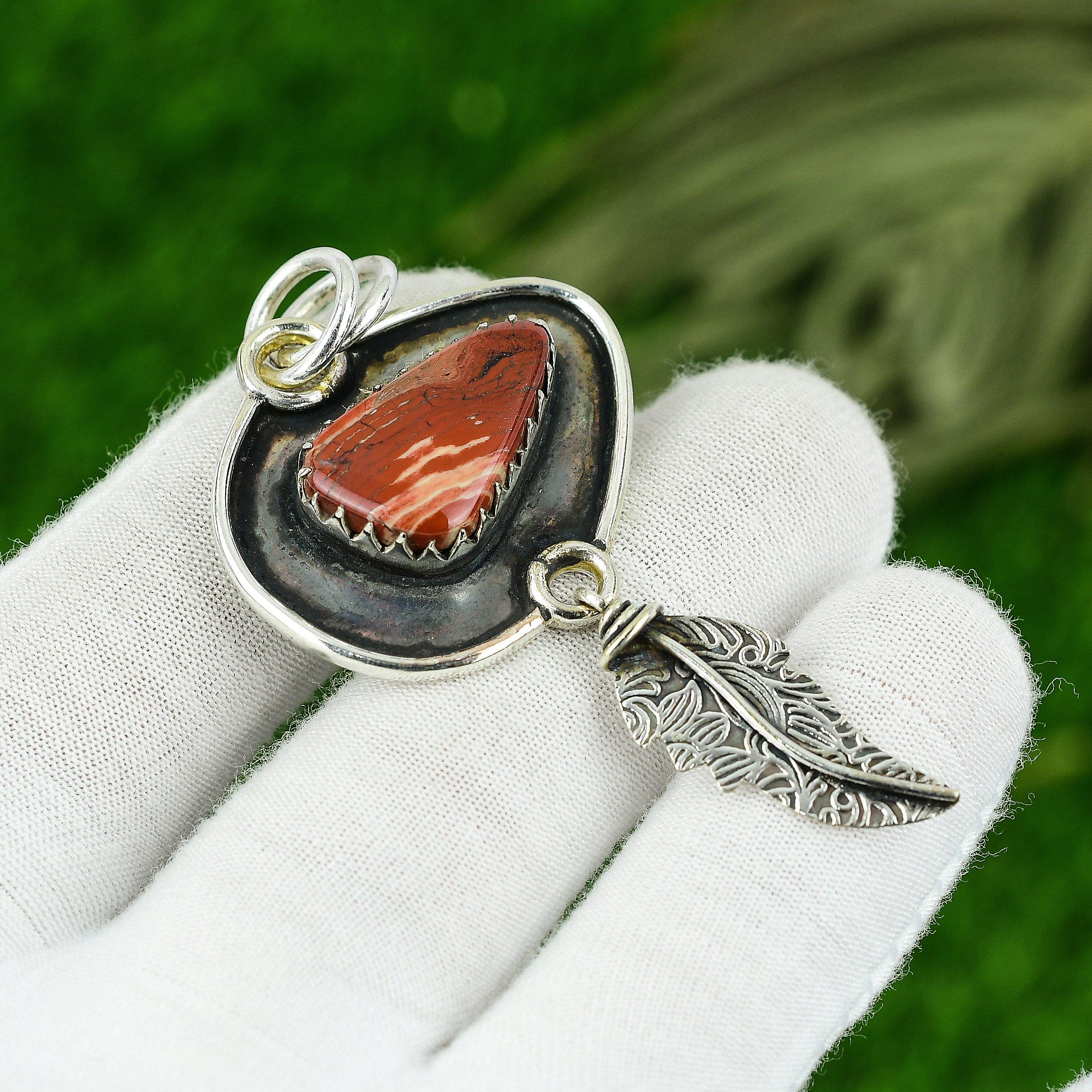 

Подарок для женщин Подвеска Серебро 925 пробы Натуральный Красный Змеевик Яшма Драгоценный камень