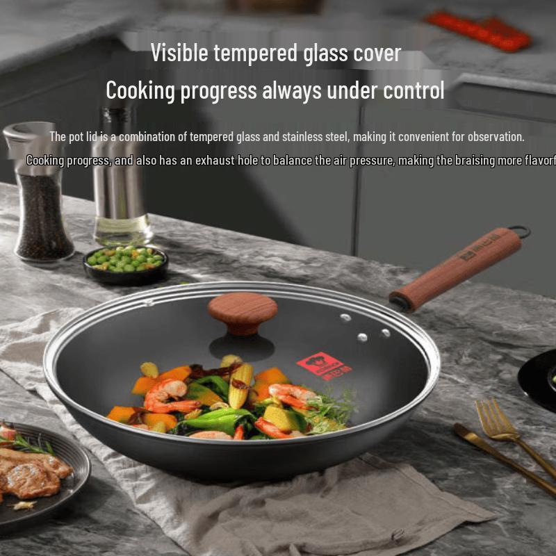 KOBACH 32cm Non-Coated Flat-Bottom Iron Wok