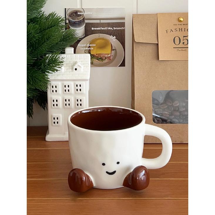 Tazza da Caffè Faccina Felice Con Manico Tazza da Caffè in Ceramica Faccina Affascinante Con Piedini Carini Tazze per Acqua Regali di Compleanno Arredamento per Ufficio e Casa