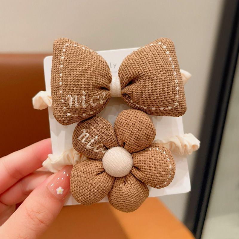 2024 Milk Coffee Color Fabric Flower Hair Ties - Children's Scrunchies & Women's Hair Accessories
