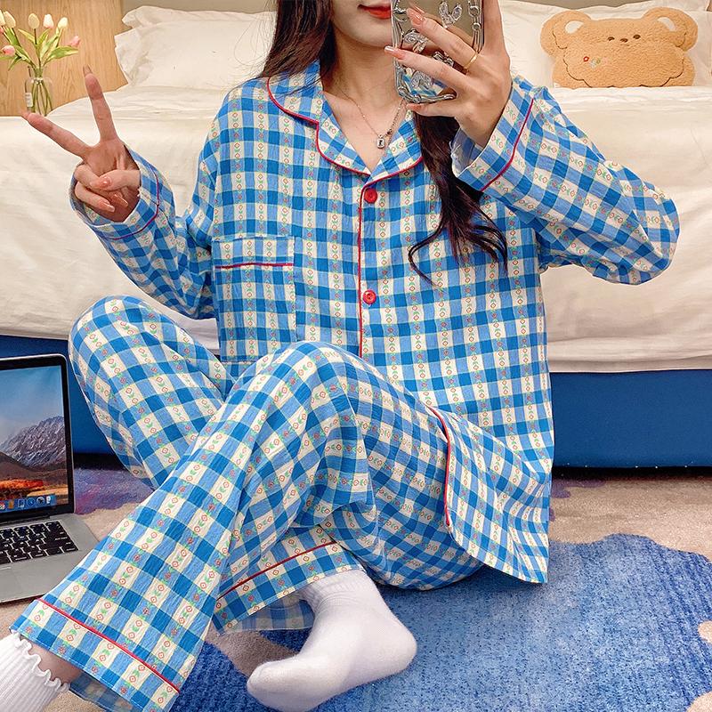 

Женская пижама осень-весна с длинным рукавом, мягкий комплект для сна с цветочным рисунком, женская домашняя ночная одежда, кардиган XXL