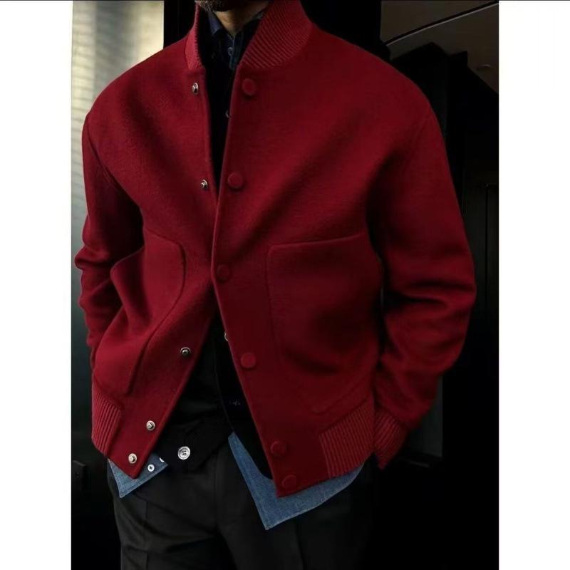 Men's 2025 Autumn/Winter Woolen Coat, Hong Kong Style, Solid Color, Stand Collar, Versatile and Trendy.