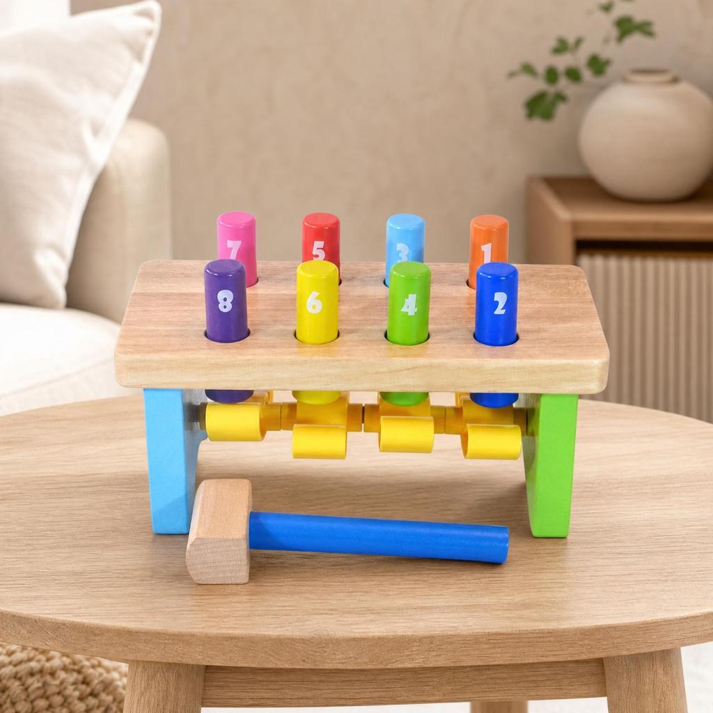 Wooden Pounding Bench with Mallet Screen-without-Screen for Preschoolers