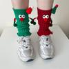 Christmas Holiday Leg Covers 3D Santa Hat Doll Magnetic Hand Holding Leg Warmers Socks with Big Curious Eyes for Women