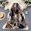 Qooth Floral Pleated Elastic A-Line Maxi Skirt High Waist Full Flare Long Skirt for Holiday QT2891