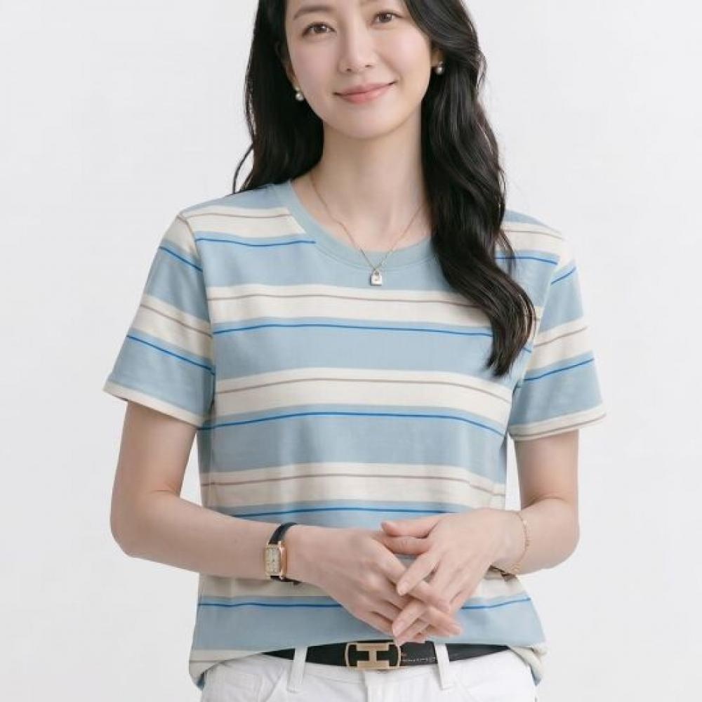 Navava Women Round Neck ShorT Sleeve STriped T shirT nT3353
