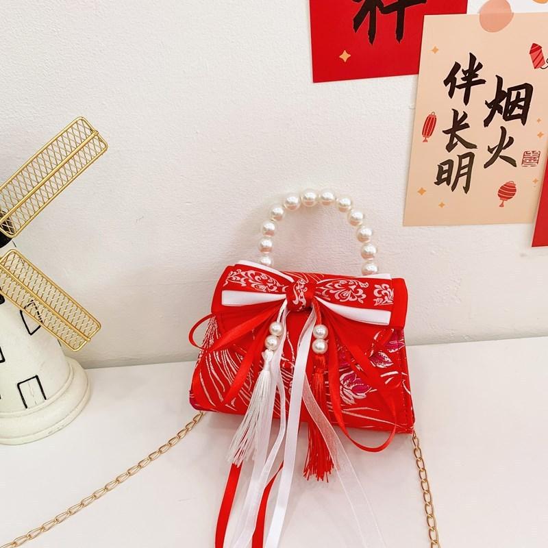 Childrens Elegant Artificial Pearl Handbag With Sequin Bow For School And Parties