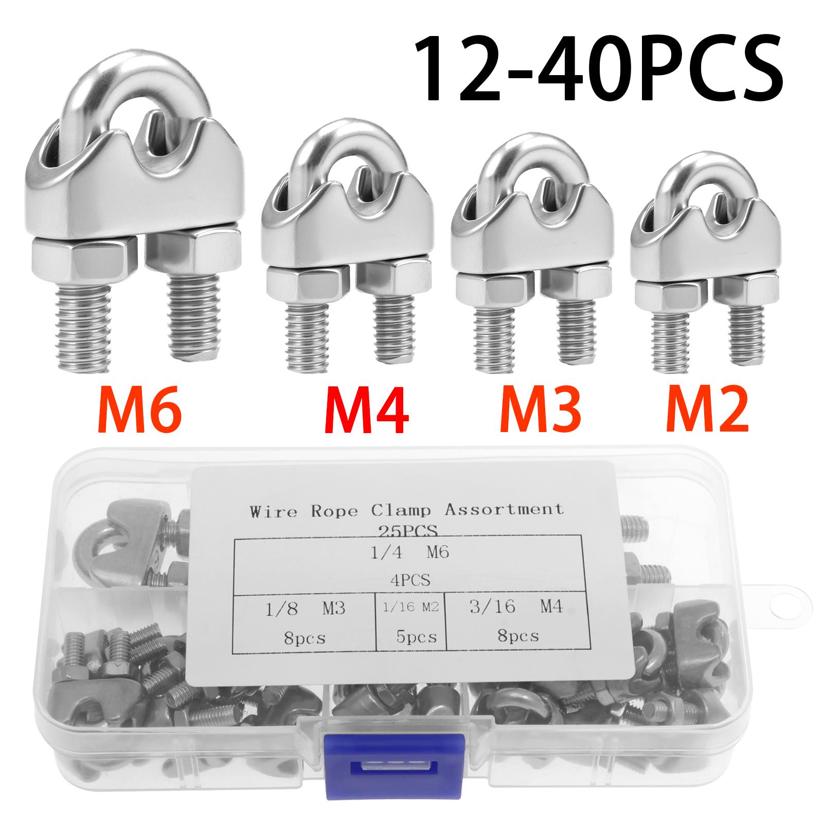 12Pcs Stainless Steel U Type M3 Cable Clamps 3mm Wire Rope Fixing Clip Bolts Saddle Cable Rope Fastener Hardware Tool M3-12Pcs