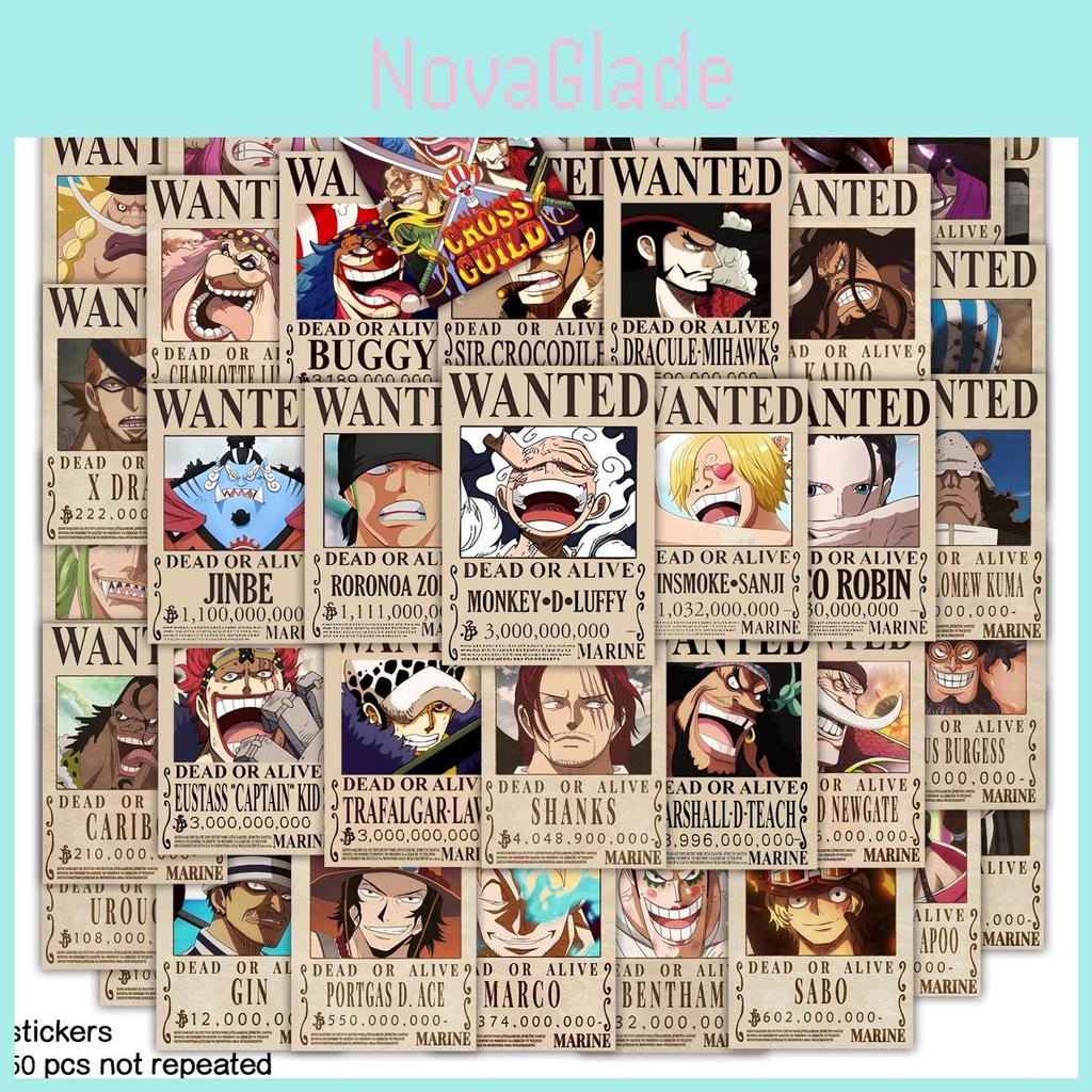 50 Pack One Piece Pirate Poster Stickers Colorful Graffiti Cartoon Decor For Fans
