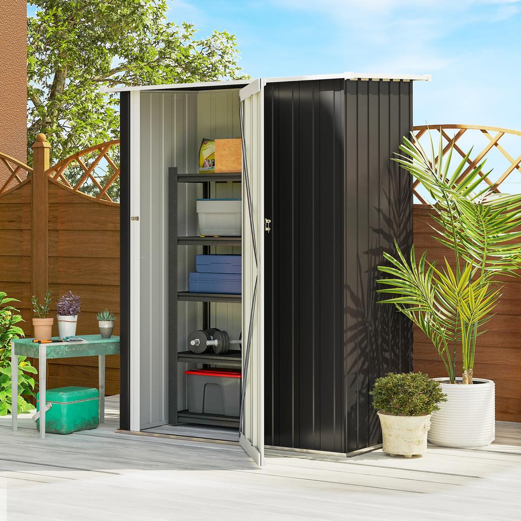 Μεταλλικό Σπιτάκι Εργαλείων 1,07 m² 142 x 86 x 189 cm Αποθήκη Εργαλείων με Μονόκλινη Στέγη Κλειδούμενη Πόρτα