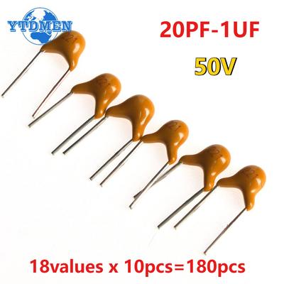 180PCS 18values Monolithic Ceramic Capacitor Kit 20PF-1UF Non-polarised Capacitance Assorted DIY Set