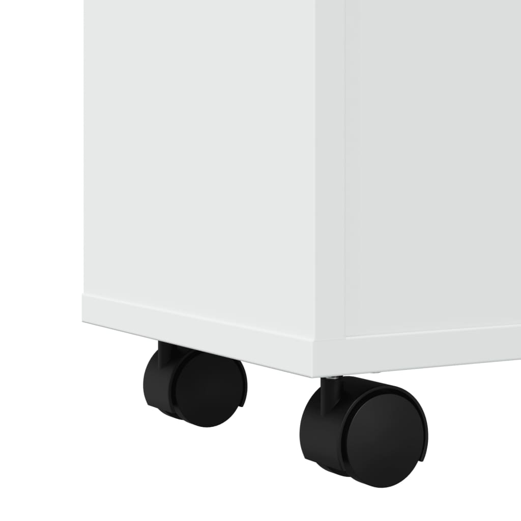 Narrow Bathroom Cabinet with Casters White Engineered Wood