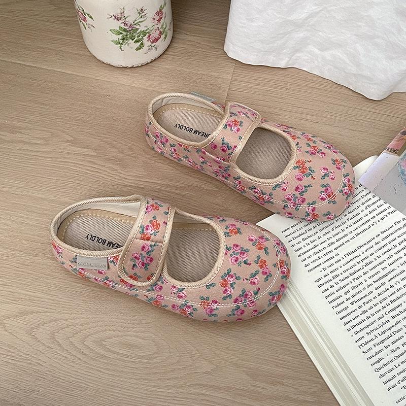 

Повседневная мода французские милые розовые цветочные туфли-лодочки с неглубоким вырезом на плоской подошве женские 2025 новая весна туфли Мэри Джейн 40