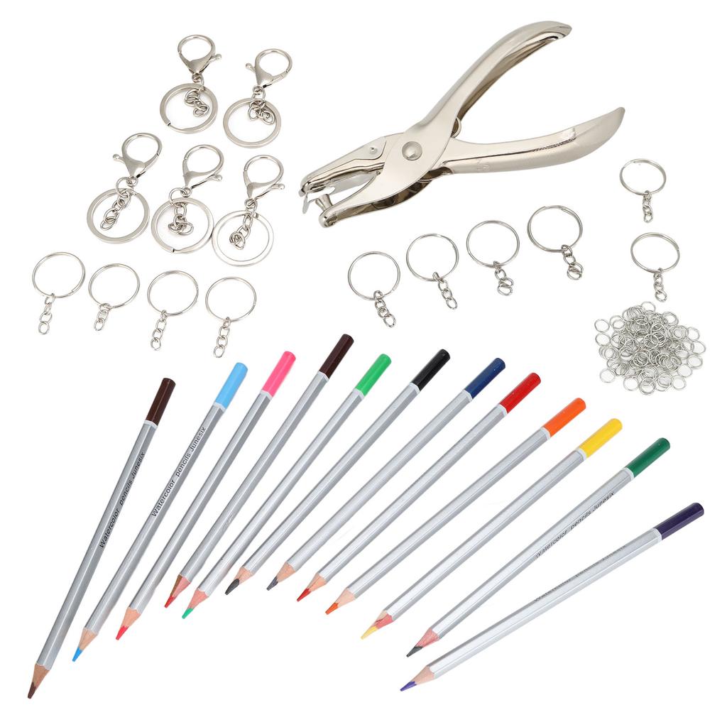 Keychain Craft Set Complete DIY Keychain Tools with Colored Pencils Hole Punch for DIY Craft Toys Gifts