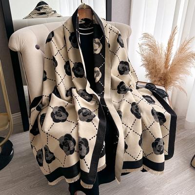Scarf Women'S Versatile Coat Decorative Warm Camellia Korean Simple Scarf Dual-Purpose Imitation Cashmere Shawl Thick